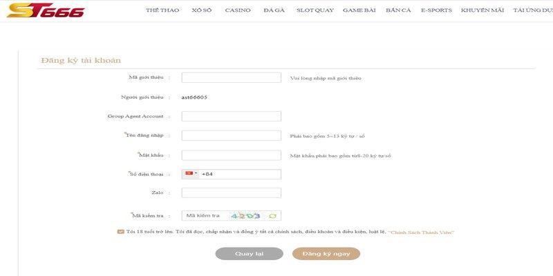 Đăng ký tài khoản tại ST666