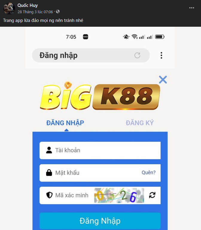 Người chơi bị tập thể nhà cái BIGK88 report mất acc facebook vì đăng tin bóc phốt