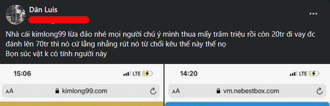 Tin tức của người chơi Dân luis tố cáo Kimlong99 lừa đảo