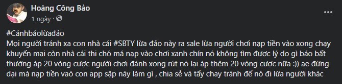 Người chơi bóc phốt SBTY lừa đảo